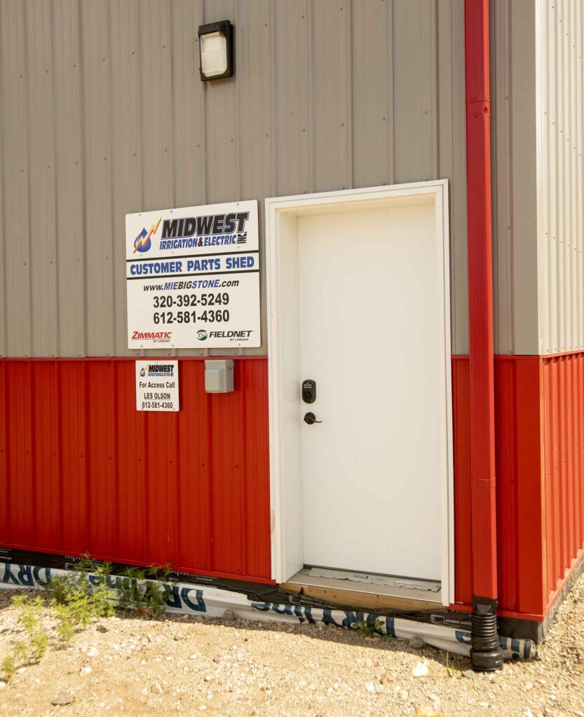 Parts shed door at Midwest Irrigation & Electric Inc.